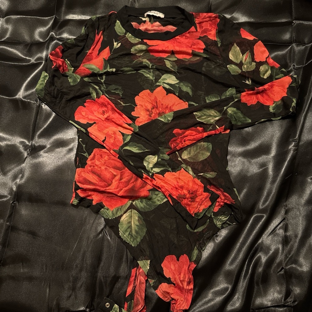 Forever 21 Black and Red Floral Bodysuit